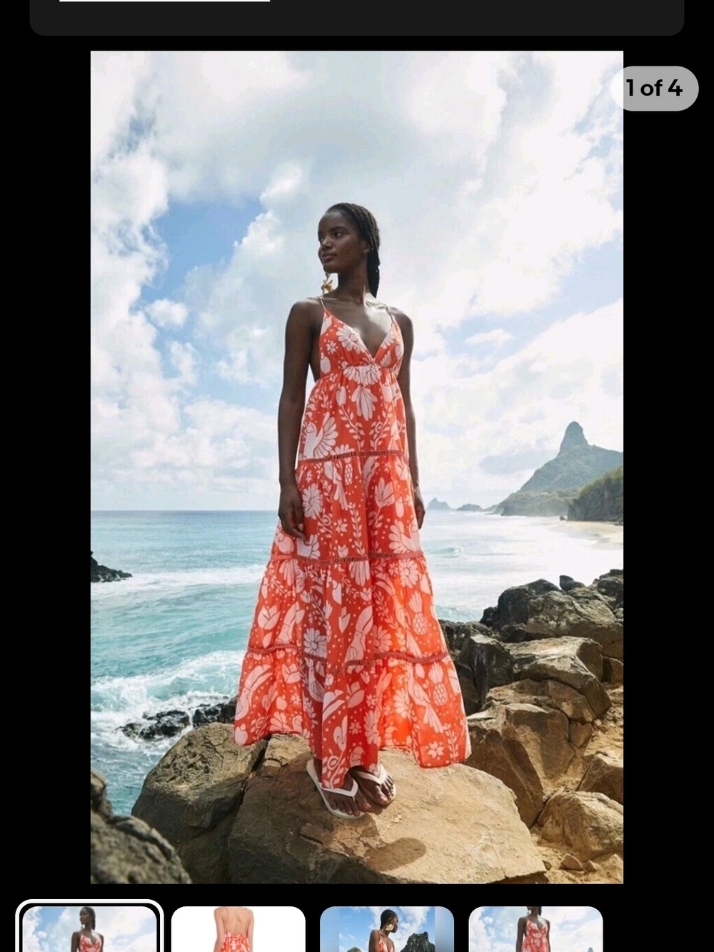 FARM Rio Coral Orange Floral Tiered Sundress
